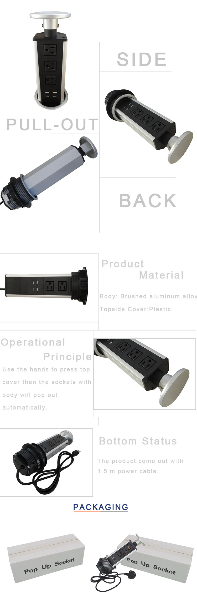 Kitchen Vertical Popup Power Date Sockets For Home Kitchen