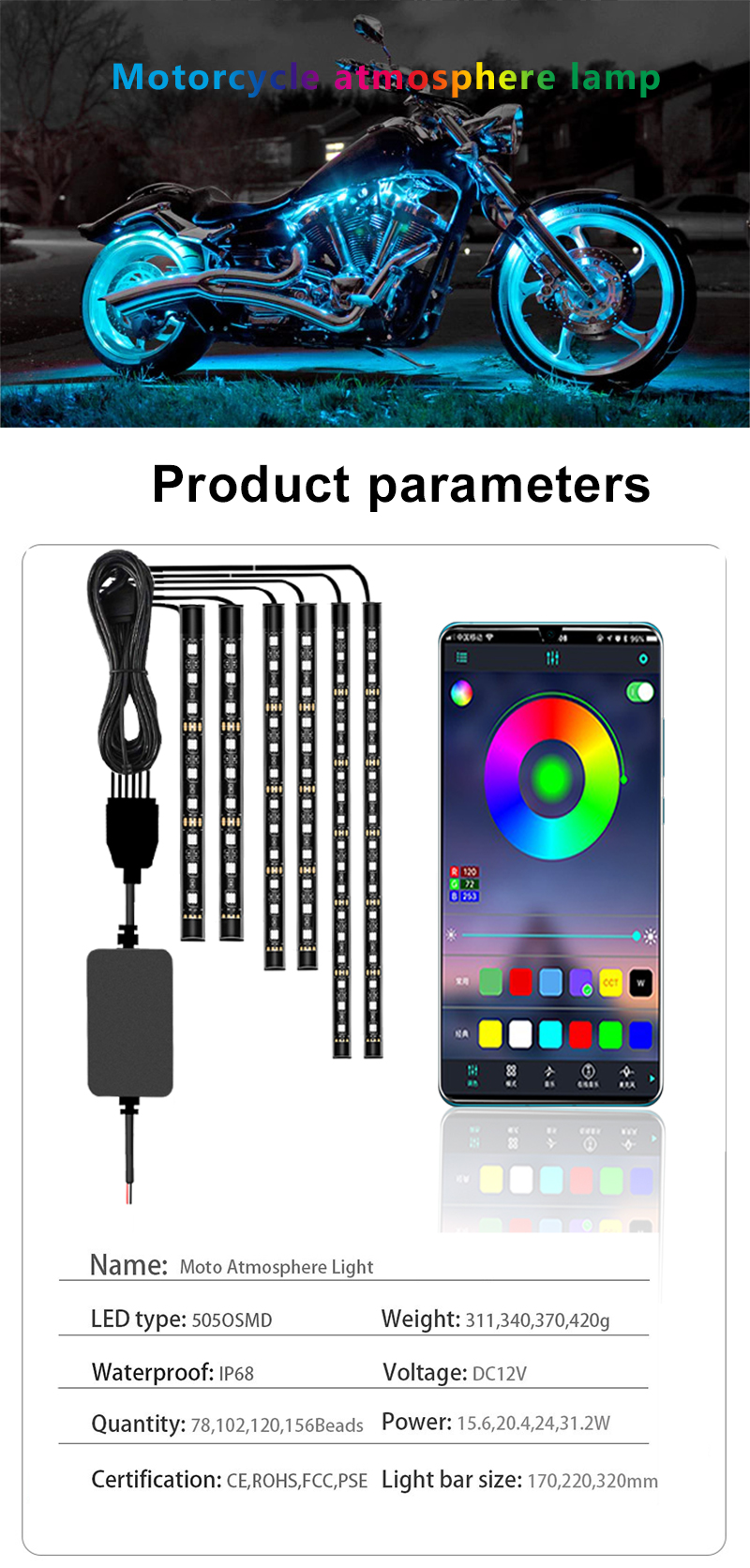 Motorcycle Rgb Led Car Kit Under Dash Decorate Atmosphere Neon With APP Wireless