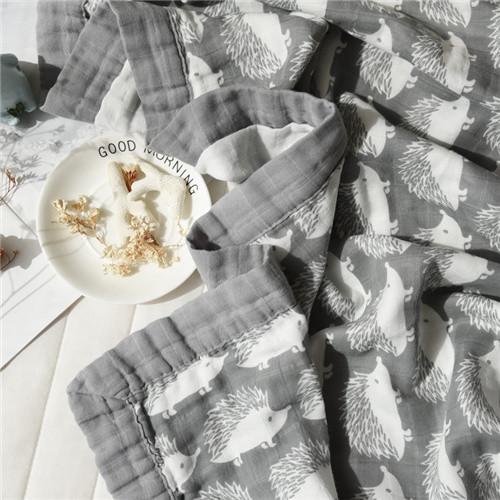 Hedgehog Printed Infant Muslin Blankets Soft Plain Style Large Blankets For