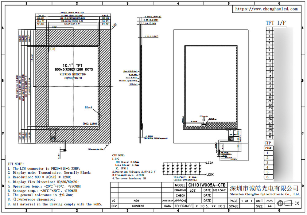 10.1 Inch Capacitive Touch Screen Module 800*1280 Full HD TFT LCD Display