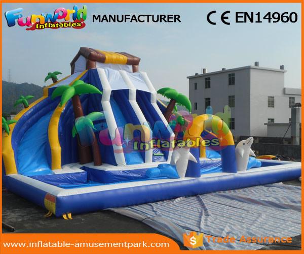 Quality 0.55 MM PVC Tarpaulin Mega Inflatable Slides With Pool For Water Park Party for sale