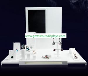 China White Acrylic CounterJewelry Display Set for Showcase Foldable Plexiglass Jewellery Stand With Back Panel on sale