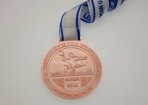 China Soft Enamel Running Race Medals , Custom 5K Race Medals Neck Ribbon wholesale