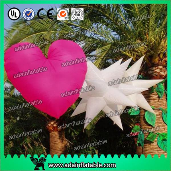 Pink Inflatable Heart With LED light For Event Hanging Decoration,White