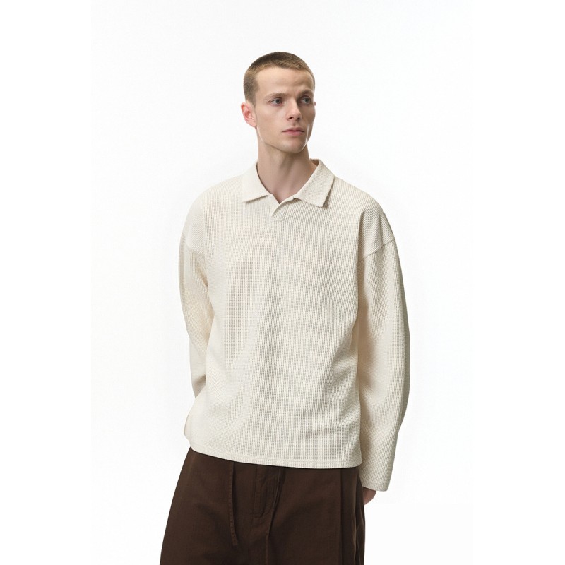 Customized ODM Seagull-Collar Breathable Waffle Knitted Long Sleeve Pattern Letter Design Pure Color Turtleneck 100% Polyester