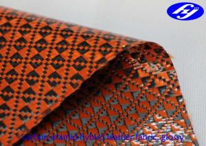 China Orange Polyurethane Leather Fabric Glossy Carbon Kevlar Hybrid For Sports Equipments wholesale