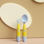 Customized Logo Acceptable Baby Bendable Food Grade Training Spoon and Fork Set