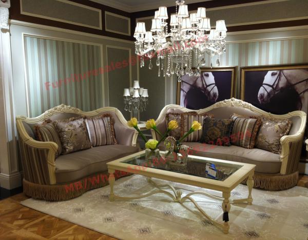 Luxury Design and Romantic Sofa set made by Wooden Carving Frame with Fabric