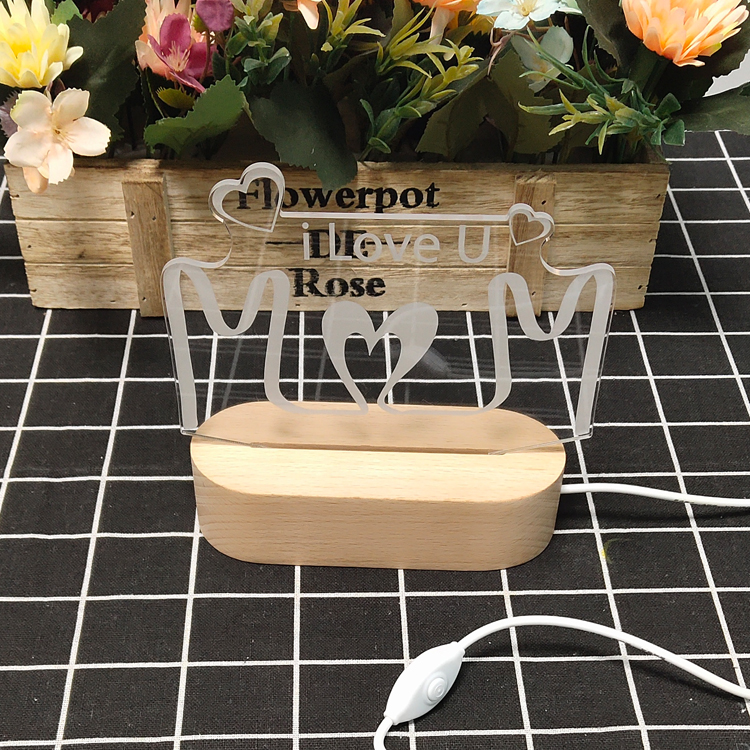 80 Ra Color Rendering Index Wooden Base LED 3D Night Light 120 lm Lamp Luminous Flux