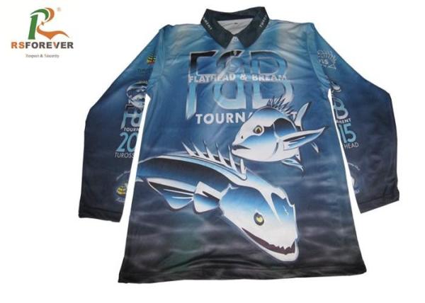 Long Sleeve Sports Printed Polo Shirts For Men 100 Percent Polyester Fishing