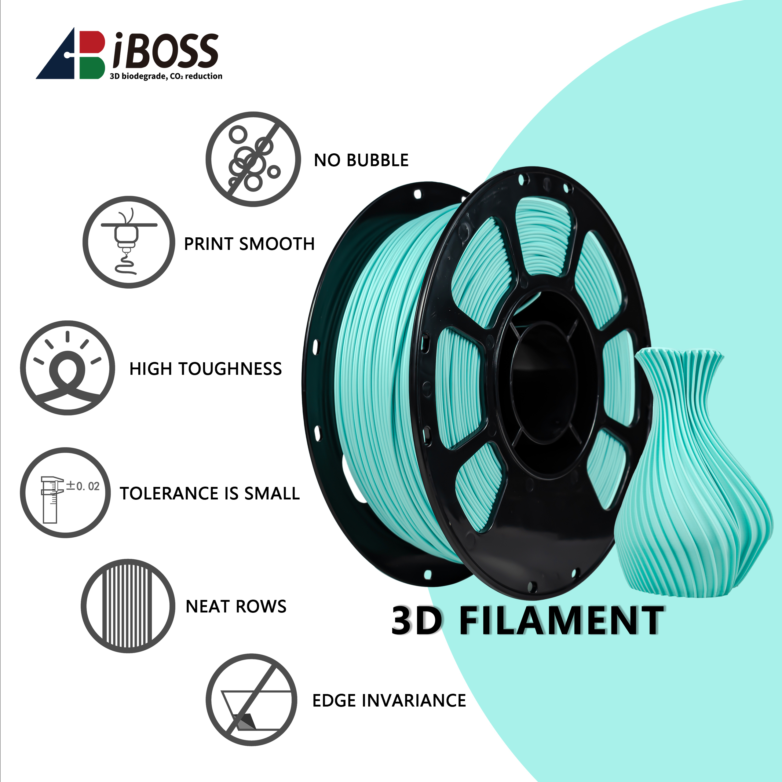 PLA+ Matte Mint Green 3D Printing Filament 100g Printing Temperature 210-230℃ Custom