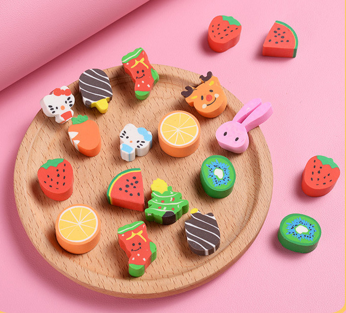 OEM ODM TPR PVC Erasers Kids Stationery supplies 3D Animal, Food, Plant, Vegetables, Fruits disassembled and assembl
