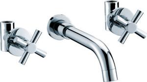 China Ceramic Cartridge Wall Mount Bathroom Sink Faucet with Two Handles , Basin faucet wholesale