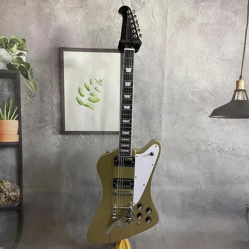 Custom Gibson Style Gold Color Firebird Electric Guitar Solid HPL Fretboard HH Pickups Mahogany Body