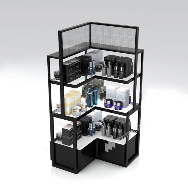 Black Spray Painting Display Corner Cabinet Cosmetic Store Design For Skincare