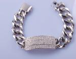 25.7gram Stones Crystals 925 Sterling Silver Bangles Pearl Shape Men's Bracelet