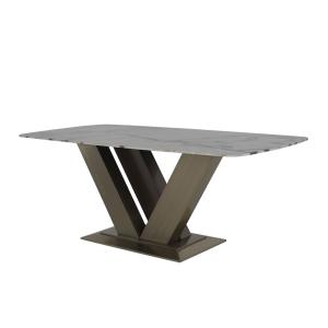 China Brushed Grey Marble Dining Table Rose Gold Metal Rectangle Patio Table wholesale