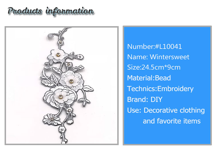 Wintersweet Large Sew On Patches , Pure White Plum Blossom Patch With Bead Material