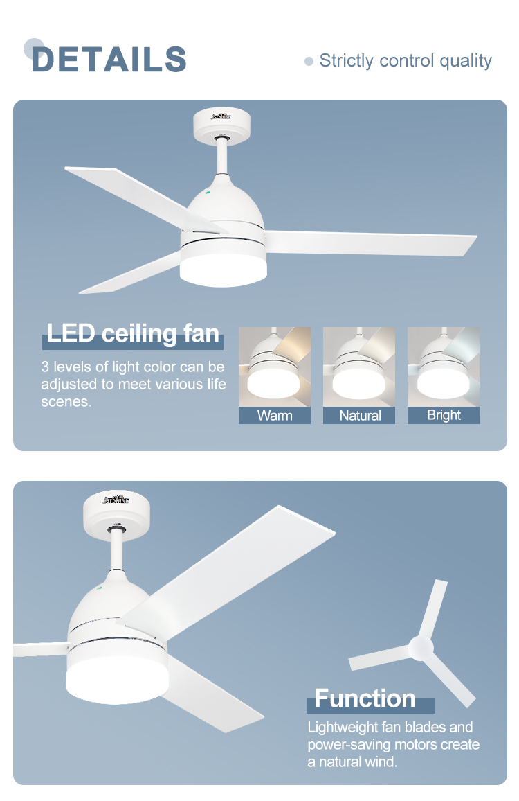 52 Inches Remote Control Ceiling Fan Light Bulb for Home Office MDF Wood Mulit Colors