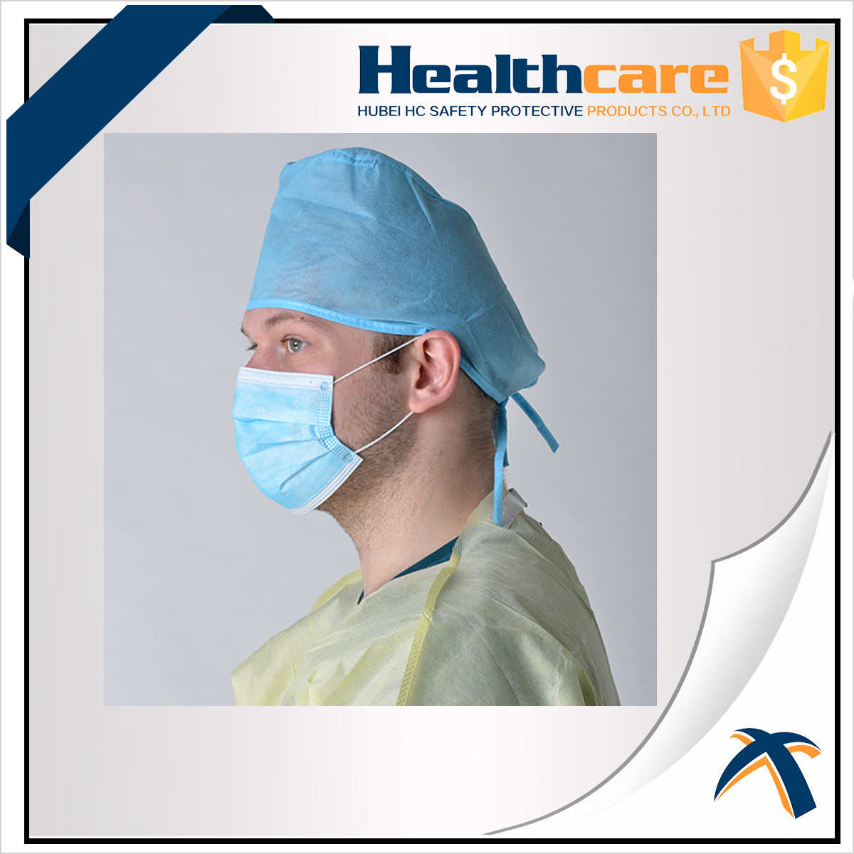 Medical Blue Disposable Head Cap Nonwoven Doctor Cap With Elastic Back And Floral