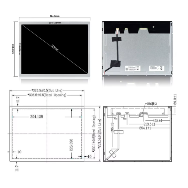 15 Inch High Brightness TFT LCD Screen with Capacitive Touch for Industrial Applications