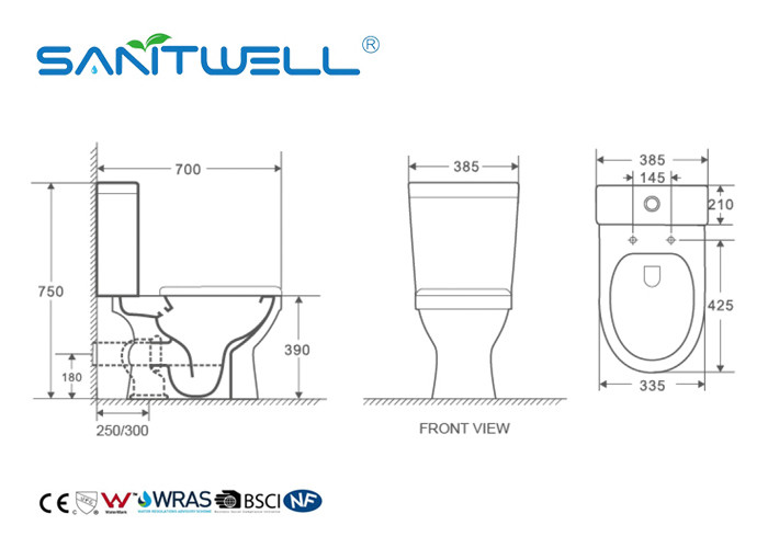 Modern 2 Piece Toilet Close Coupled Pipe Glazed With Washdown Flushing System