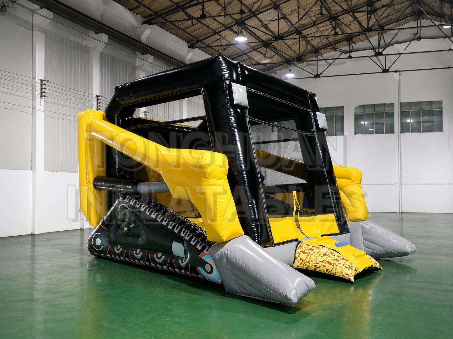 Inflatable Digger Theme Bounce House with Slide Mesh Walls and Custom Branding for Children Entertainment
