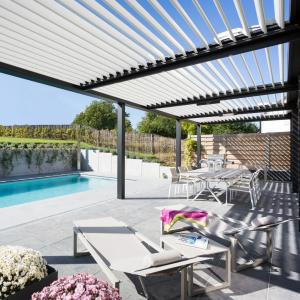 China Louvered Roof Outdoor Pergola Aluminum Gazebo Motorized Louvered Roof Bioclimatic Awning Modern Garden wholesale