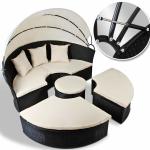 Round Outdoor Rattan Daybed Wicker Garden Daybed With Big Sunshade