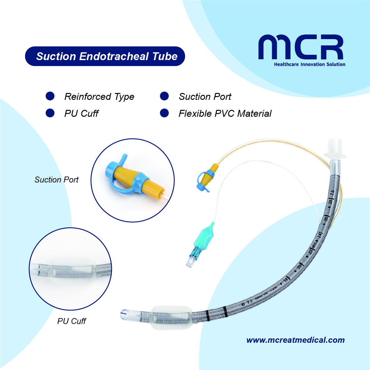 Reinforced Disposable Endotracheal Tube With Suction Port Micro Thin PU Cuffed
