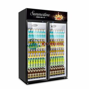 China 2 glass door beverage beer bottle display freezer Refrigerated supermarket display cabinet air cooled upright chiller wholesale