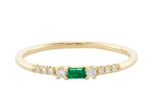 China 4×6mm Baguette Cut Emerald Ring , 14k Yellow Gold Emerald Ring Fashion Style wholesale
