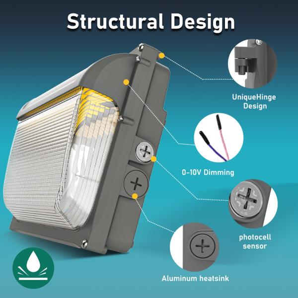 30W LED Wall Light with Photocell Sensor Modern Outside Wall Adjustable 4000K Color Temperature Color Rendering Index Ra 70