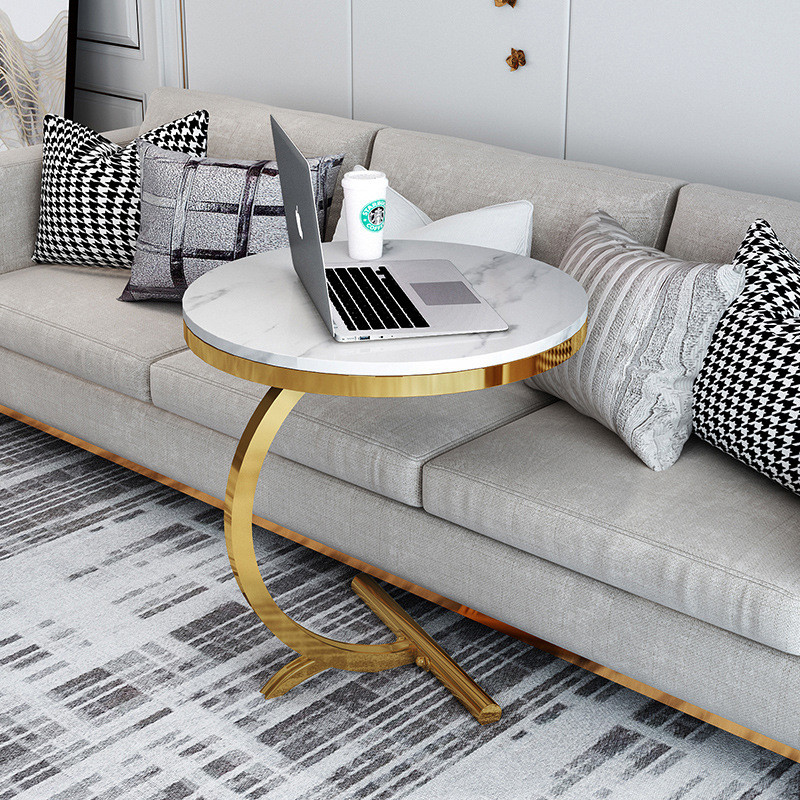Light Luxury White Sofa Side Table With Marble Table Top SEDIA