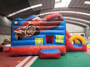 China Red Racing Cars Kids Inflatable Bounce House With Slide / Jumping Blow Up Castle wholesale