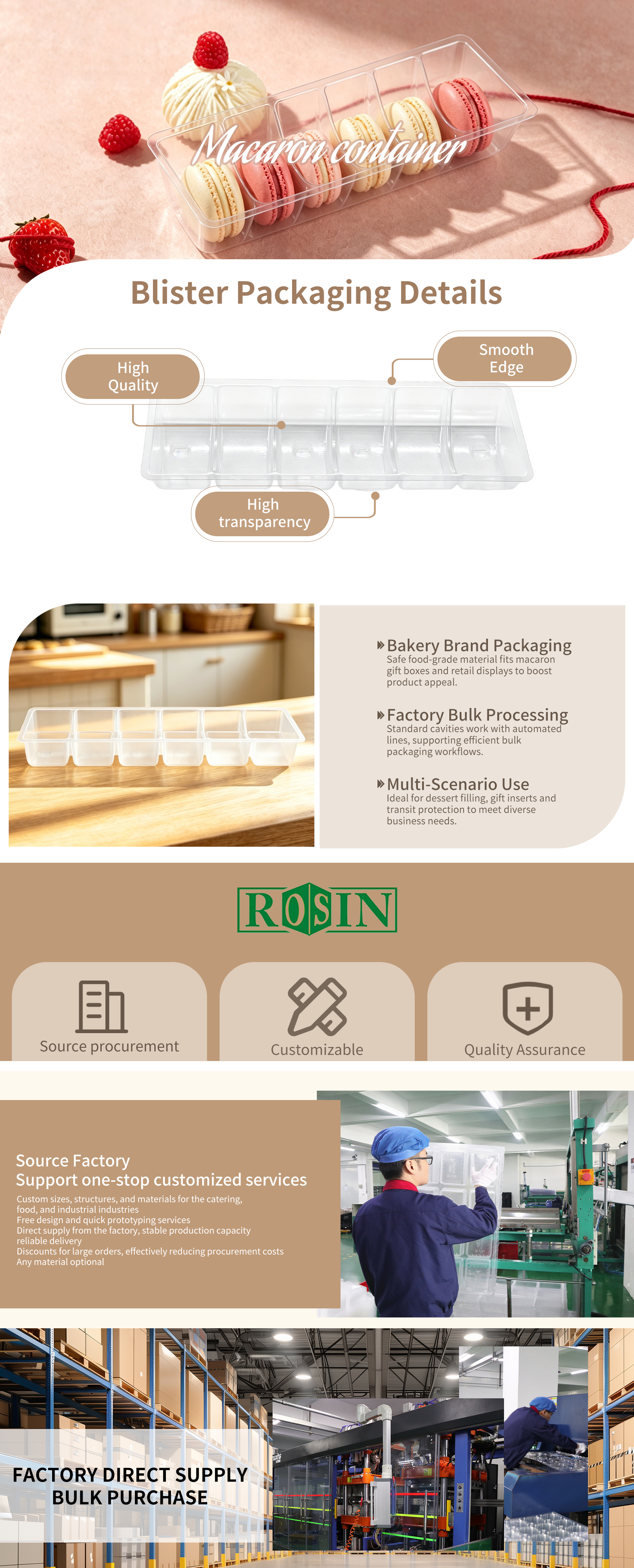 Customized 6 grid long PET transparent macaron vacuum formed inner tray