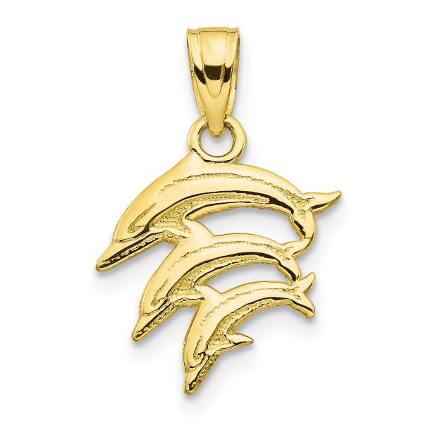 10k Yellow Gold Dolphin Charm Necklace Pendant Fish Sea Life Fine Jewelry For