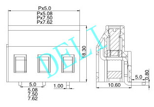 DL129R-XX-5.0/5.08/7.5/7.62mm pcb screw terminal block connector 300V/250V/24A/25A