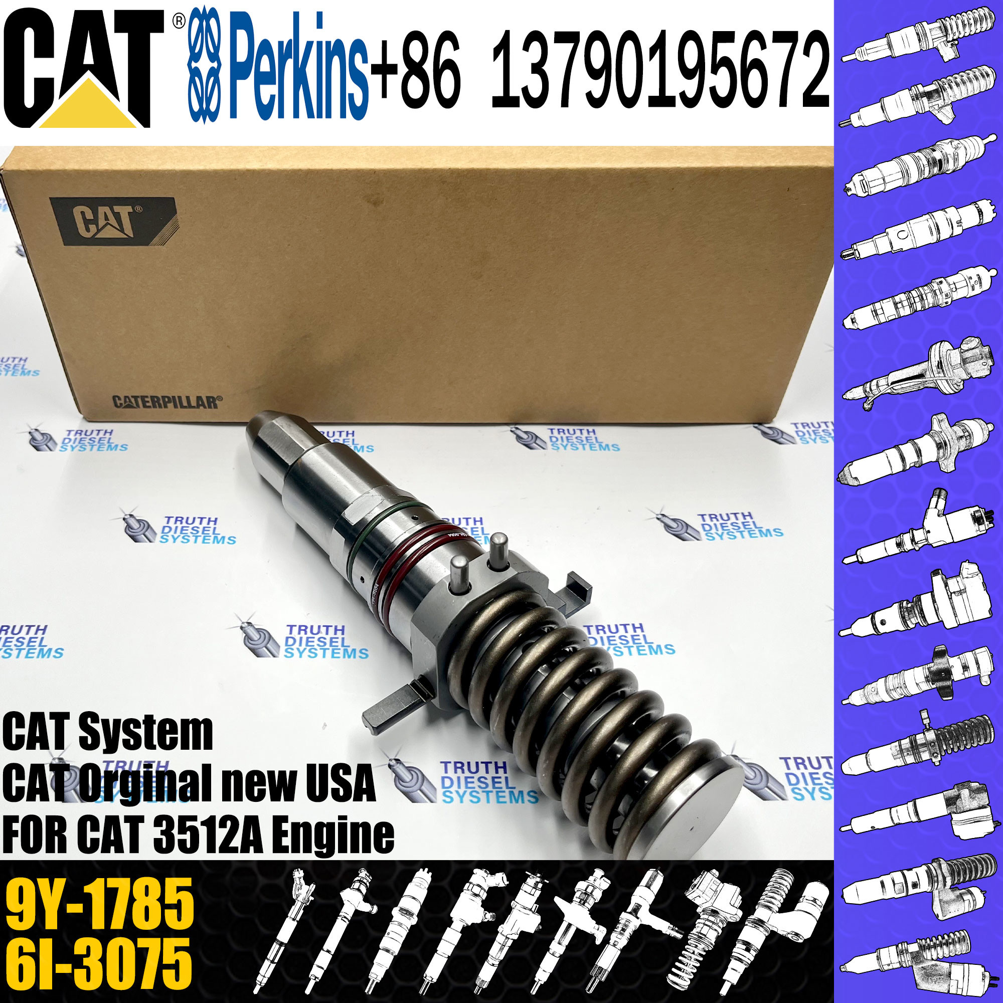 Diesel Fuel Injector common rail parts injector 9Y-1785 7E-3383 4W-3563 61-4357 7E-2269 0R-1759 For C-A-T 3500A