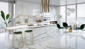 China Luxury Modern Design Kitchen Cabinet With Island Kitchen And Marble Top wholesale
