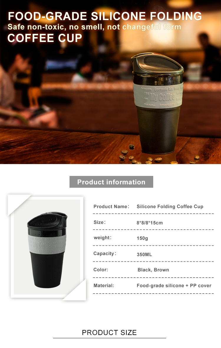 Biodegradable Reusable 12OZ Collapsible Silicone Coffee Cup