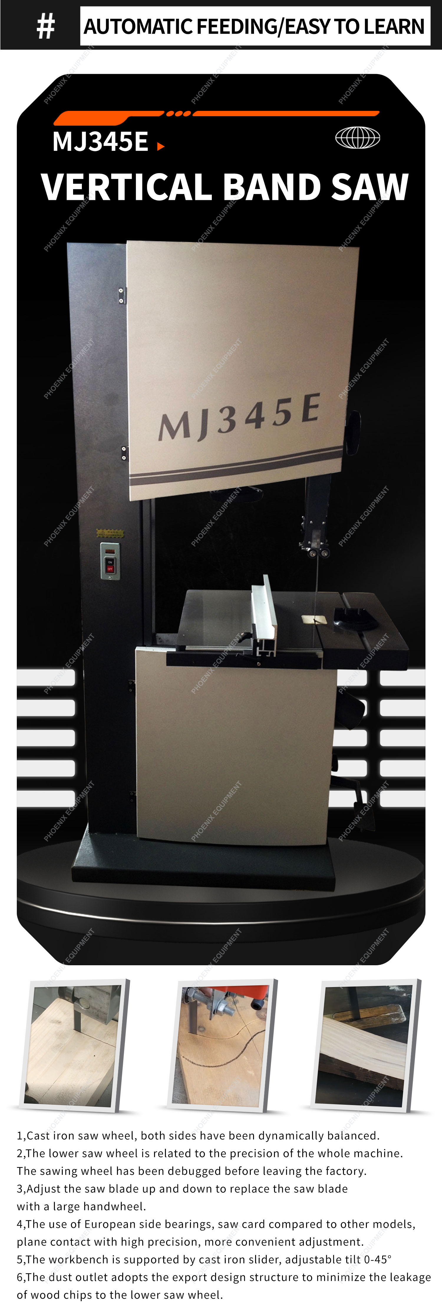 Industrial Electric Vertical Band Saw Machine for Woodworking MJ345E in Garment Shops