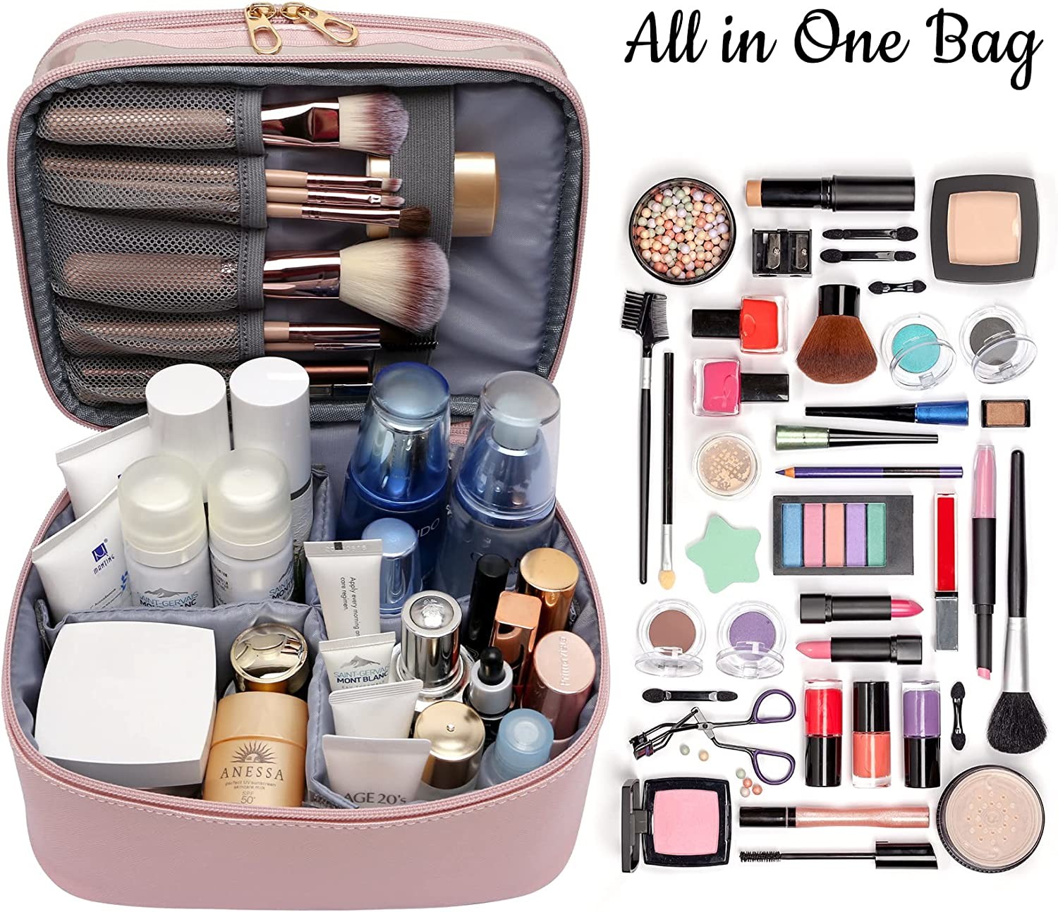 Multi-functional and waterproof Double Layer Large Makeup Organizer Bag Toiletry Bag