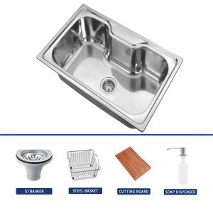 China 50/50 Split Basin Double Bowl SS Kitchen Sink With Faucet Electroplated wholesale