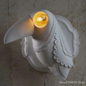 China Resin animal wall lamp bedroom bedside lamp living room decor White Ceramic Toucan Wall Light (WH-VR-72) wholesale