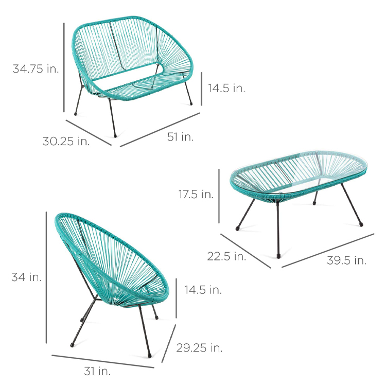 Modern Garden Furniture Outdoor Patio Set with Steel Frame and Plastic Wicker Rope