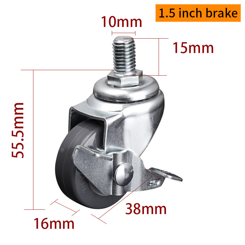 EDL Mini Caster Wheels 1.5inch 30Kg Grey Color TPU by Swivel and Brake 2015S-72