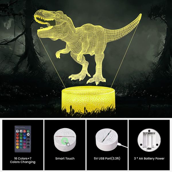 36V 3D Dinosaur Lamp 16 Colors Changing Acrylic Plastic Remote Control Lighting
