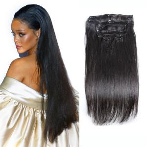 China Color #1 Black Hair Clip In Human Hair Thick 7 Pieces 14 Clips Brazilian Human Hair Extension wholesale