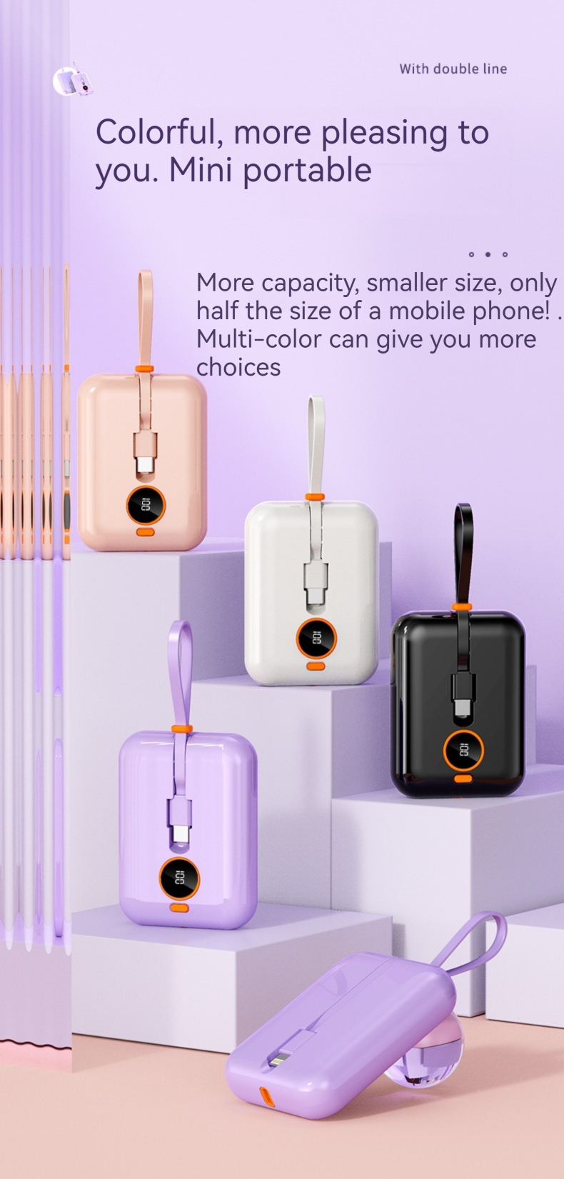 Type C Output Interface Portable 10000mAh Power Bank for Outdoor Charging and Devices